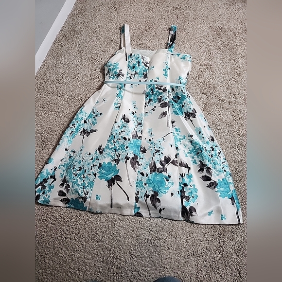 Jessica Howard Teal Floral Swing Tea Dress With Belt  Sz 12 - Picture 3 of 12